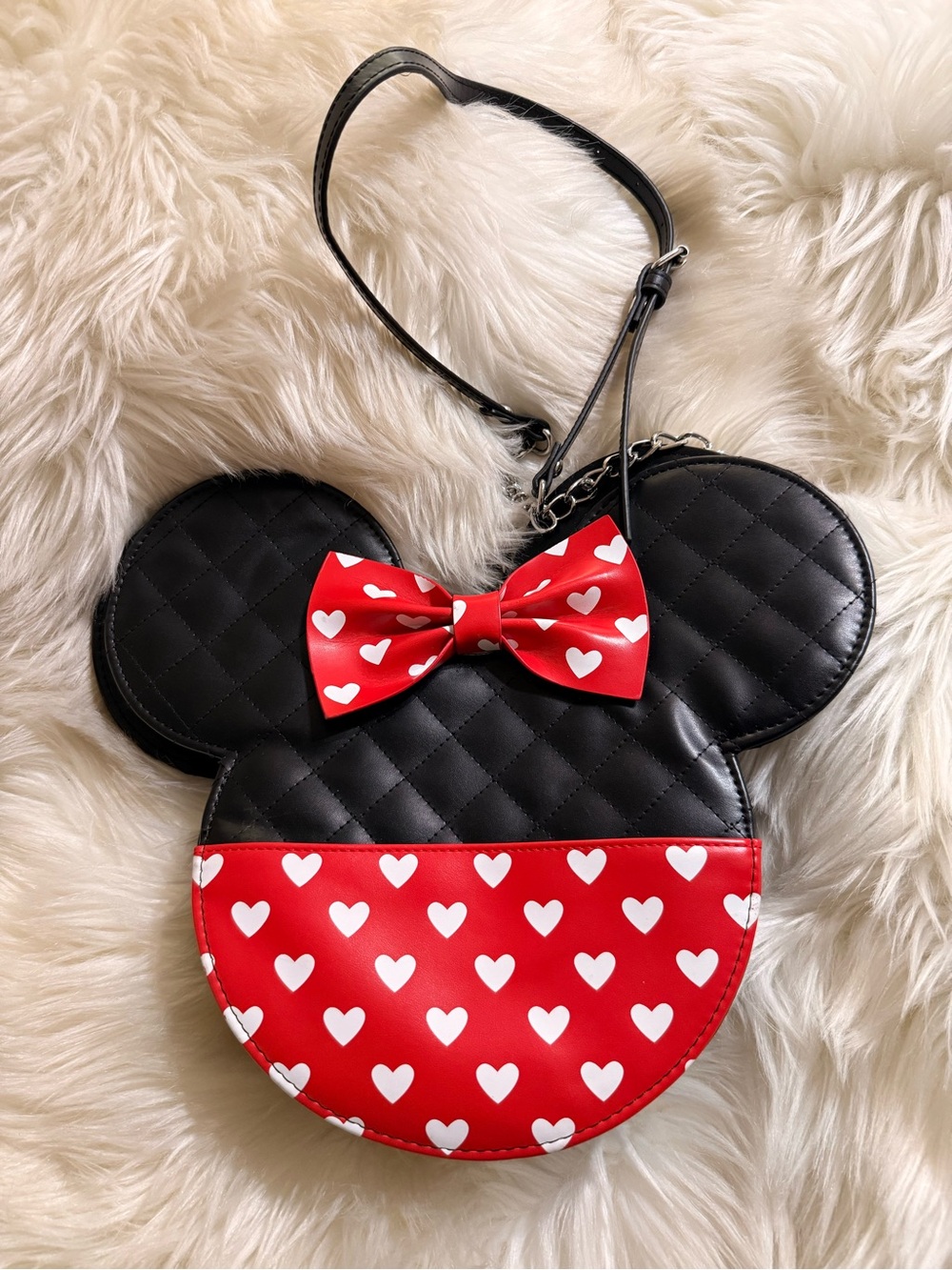 Loungefly Black & Red Minnie Heart Bow Crossbody Bag